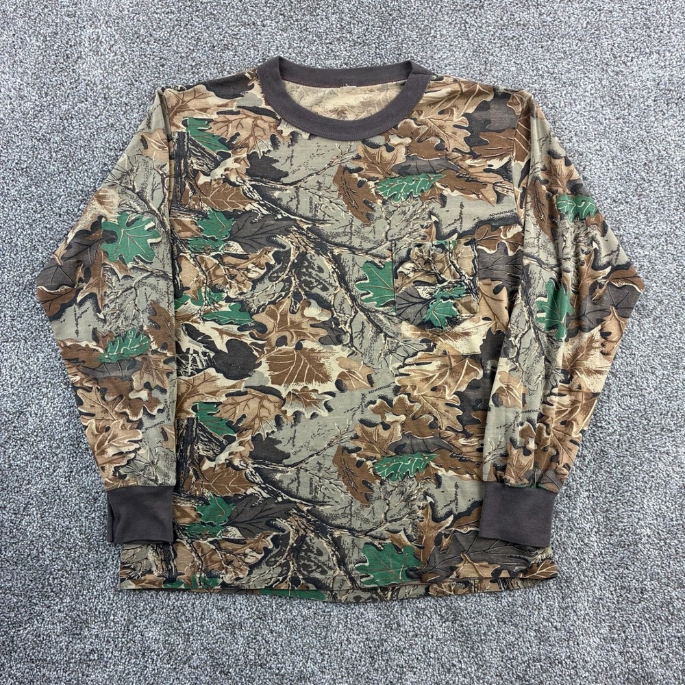 Vintage Advantage Camo Shirt Mens XL Brown Realtree Long Sleeve Pocket Tee